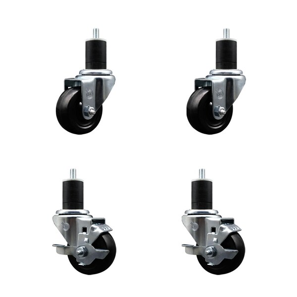 Service Caster 3'' SS Hard Rubber Wheel Swivel 1-3/4'' Expand Stem Caster Set 2 Brakes, 4PK SCC-SSEX20S314-HRS-2-TLB-2-134 - main